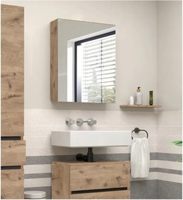 Závesná kúpeľňová skrinka so zrkadlom v dekore duba v prírodnej farbe 60x70 cm Wisla – Støraa
