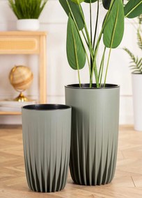 PLASTOVÝ KVETINÁČ STRIPPED SADA 2KS 25X42 CM+30X51,5 CM ZELENÁ