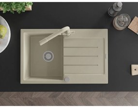Mexen Bruno, 1-komorový granitový drez s odkvapkávačom 795x495x200 mm a chrómová batéria Duero, béžová, 6513-69-671600-69