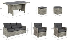 Sivá záhradná lounge súprava z umelého ratanu pre 6 Ariel – Bizzotto
