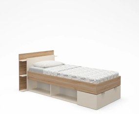 Jednolôžková posteľ v dekore duba s úložným priestorom bez roštu v bielo-prírodnej farbe 90x200 cm Albo – Marckeric