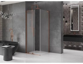 Mexen Velar L, sprchový kút s posuvnými dverami 90 x 90 cm, 8mm sklo námraza, ružové zlato, 871-090-090-33-60