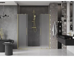 Mexen Velar Duo, posuvné sprchové dvere do otvoru 200 cm, 8mm sklo námraza, zlatá matná, 871-200-000-32-55