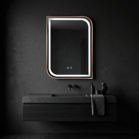 Rea ZONE, LED zrkadlo 50x70cm v ráme, brúsené ružové zlato, HOM-00304
