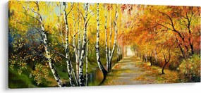 Obraz - Romantická alej pozdĺž vody, olejomaľba (120x50 cm)