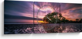 Obraz pláže pri západe slnka (s hodinami) (90x30 cm)