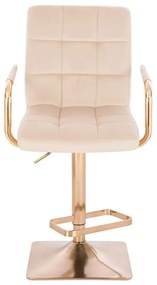 LuxuryForm DESIGN Barová stolička VERONA GOLD VELUR na zlatej hranatej podstave - krémová