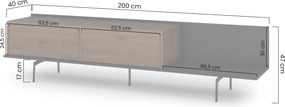 RTV skrinka Zenar 200 cm s kovovými nohami - elegantný orech / čierny