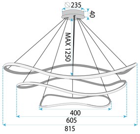 Toolight Toolight, LED závesná lampa 40/60/80cm, 82W, 3000K, LHJ016-CP3, čierna matná, OSW-50006