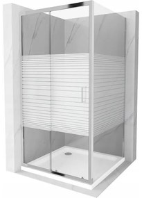 Mexen Apia, sprchový kút s posuvnými dverami 100 (dvere) x 100 (stena) cm, 6mm číre-pásy sklo, chrómový profil + slim sprchová vanička 5cm, 840-100-100-01-20-4010