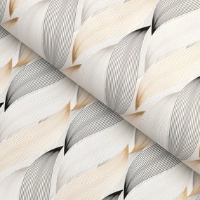 PVC obrus Zlato-strieborné designové vlnky na bielom PV-203 - metráž š. 140 cm