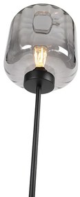 Dizajnová stojaca lampa čierna s dymovým sklom - Qara