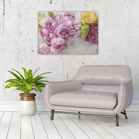 Sklenený obraz - Kvety na stene v pastelových farbách (70x50 cm)