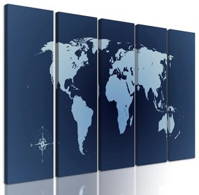 5-dielny obraz moderná mapa sveta v modrom prevedení