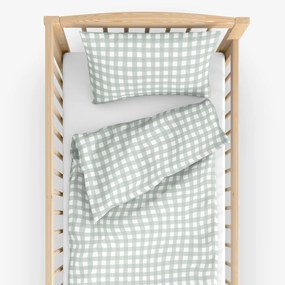 Goldea detské bavlnené obliečky do postieľky - šalviovo zelené kocky 90 x 140 a 50 x 70 cm