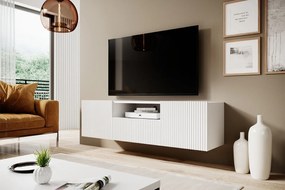 Závesný TV stolík Nicole 150 cm s otvorenou policou - biela / biela mat