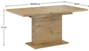 Tempo Kondela Jedálenský rozkladací stôl, dub artisan, 160-200x90 cm, BOBA