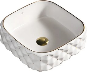 BPS-koupelny Keramické umývadlo na dosku HYD-CI-PL-400 40x40 cm, biela/zlatá