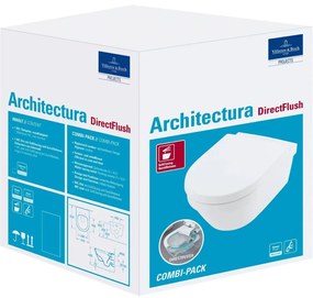 VILLEROY &amp; BOCH Architectura Combi-Pack, závesné WC s DirectFlush + WC sedátko s poklopom, s QuickRelease a Softclosing, biela alpská, s povrchom CeramicPlus, 4694HRR1