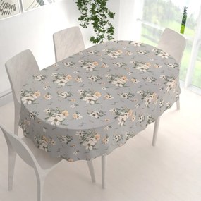 Biante Bavlnený oválny obrus Sandra SA-465 Oranžové kvety na sivom 100x140 cm