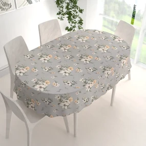 Biante Bavlnený oválny obrus Sandra SA-465 Oranžové kvety na sivom 60x100 cm
