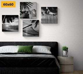 Set obrazov zátišie mora v čiernobielom prevedení - 4x 60x60