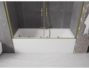 Mexen Velar Duo, 2-krídlová posuvná vaňová zástena 200 x 150 cm, 8mm číre sklo, zlatý matný profil, 896-200-000-02-55