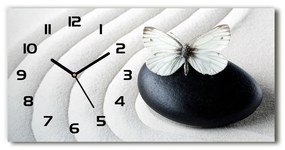 Vodorovné Sklenené hodiny na stenu Kameň zen a motýľ pl_zsp_60x30_f_62915953