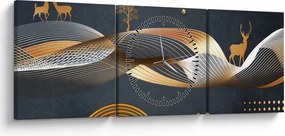 Obraz - Grafika s jeleňom (s hodinami) (90x30 cm)