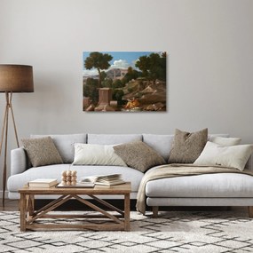 Sklenený obraz - Nicolas Poussin, Landscape with Saint John on Patmos, reprodukcia (70x50 cm)