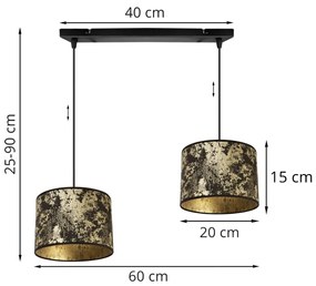 Závesné svietidlo Werona 2, 2x čierne/zlaté textilné tienidlo, g