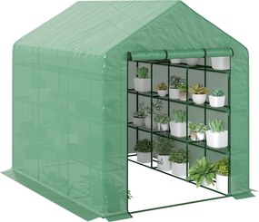 Outsunny Záhradný skleník s 8 policami pre paradajky, zelený oceľový PE plast 244 x 180 x 210 cm | Aosom