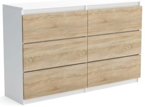 Veľká komoda 6 zásuviek ARIE šírka 120cm Biely/Sonoma dub
