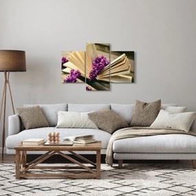 Obraz knihy a fialovej kvetiny (90x60 cm)