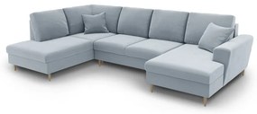 Svetlomodrá zamatová rozkladacia/s úložným priestorom rohová pohovka (ľavý roh/do "U") Kyoto – Cosmopolitan Design