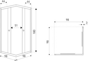 Novoterm Štvorcový sprchový kút NV-Olga SQ BL 100x100, čierny/transparent - bez vaničky