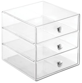 Transparentný úložný box s 3 zásuvkami iDesign Drawers, výška 16,5 cm