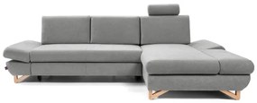 Rozkladacia rohová čalúnená sedacia súprava s úložným priestorom do tvaru L AVESTA pravá sivá