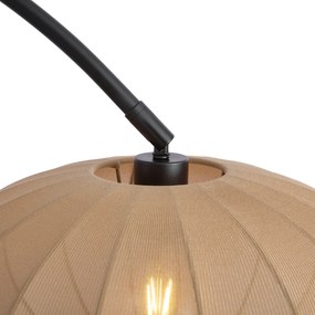 Japandi oblúková stojaca lampa čierna s hnedým tienidlom - Bida