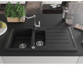 Mexen Andres, granitový drez 1000x500x200 mm, 1,5-komorový a drezová batéria Carla, čierna, 6515-77-670700-00