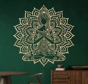 SENTOP | Drevená mandala joga žena – 3D obraz na stenu do obývačky | SENTOP PR0511