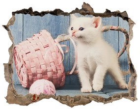 Díra 3D fototapeta nástěnná Biela mačka a klbka nd-k-163933928