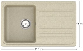 Granitový kuchynský drez so sifónom Hal HNB 02-76 75,5x46 cm - béžová
