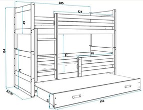 Poschodová posteľ RICO 3 COLOR + matrac + rošt ZDARMA, 80x190 cm, biely, biela