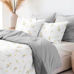 Goldea bavlnené posteľné obliečky duo - harmanček so sivou 200 x 200 a 2ks 70 x 90 cm (šev v strede)