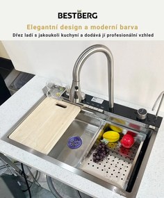 Multifunkčný inteligentný drez BestBerg BBSS-20S / 75 x 45 x 22 cm / nerezová oceľ / strieborná