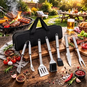 Nerezová sada grilovacieho náradia - 6 ks