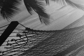 Obraz hojdacia sieť na pláži v čiernobielom prevedení Varianta: 120x80