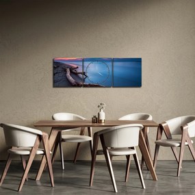 Obraz pláže pri západe slnka (s hodinami) (90x30 cm)