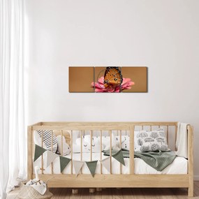 Obraz motýľa na kvetine (s hodinami) (90x30 cm)